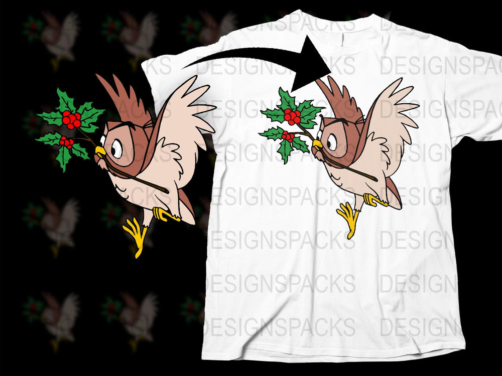 Christmas Owl T-Shirt, Festive Holiday Bird Tee, Cute Animal Graphic Shirt, Unisex Adult Clothing