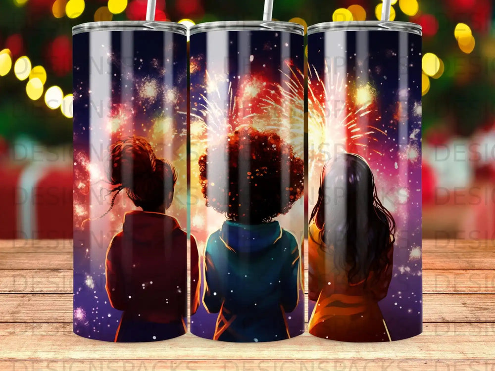 Diseño digital para vaso con fuegos artificiales de Noche de Celebración