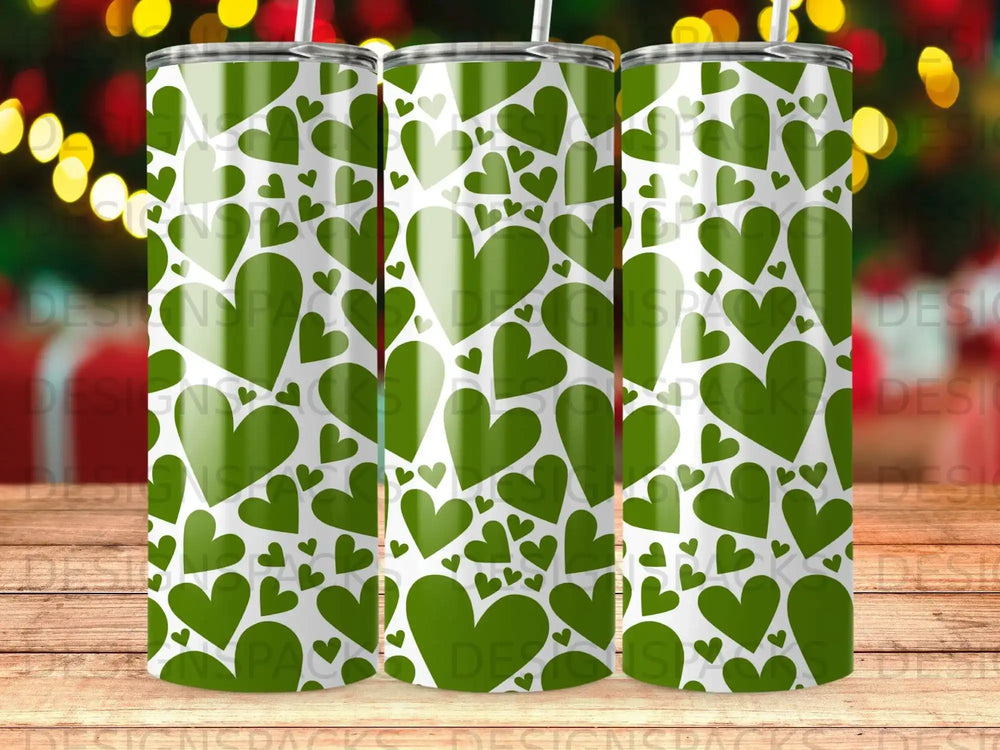 Green Hearts Pattern White Background Design product type