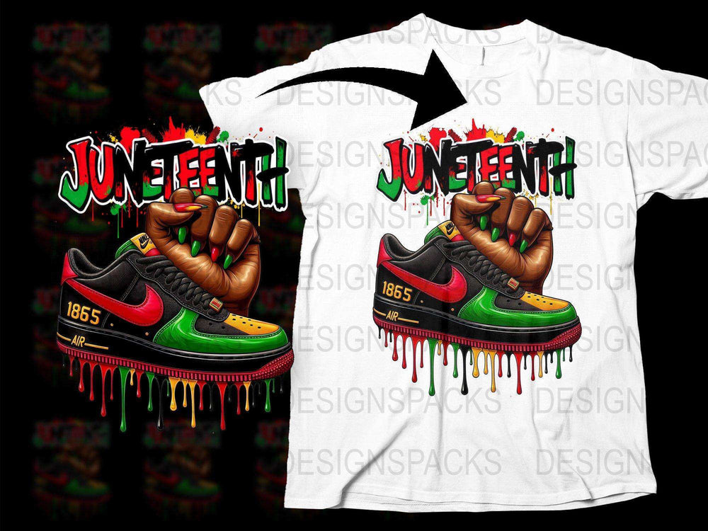 Juneteenth T-Shirt 1865 Celebration, Black History Month, African American Pride, Dripping Paint Design, Colorful Sneakers Graphic Tee