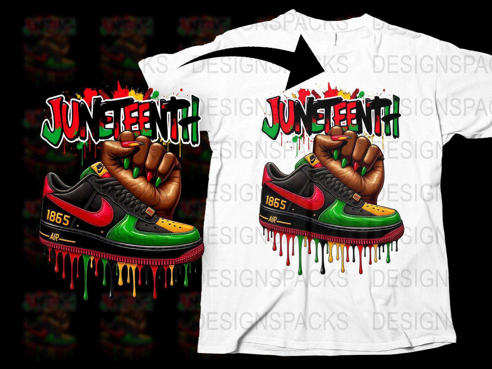 Juneteenth T-Shirt 1865 Celebration, Black History Month, African American Pride, Dripping Paint Design, Colorful Sneakers Graphic Tee