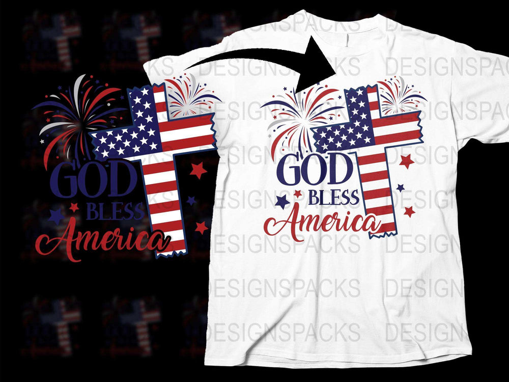 Patriotic T-Shirt, God Bless America, Fireworks Graphic, Red White and Blue, Unisex Tee, July Fourth Apparel, American Flag Design