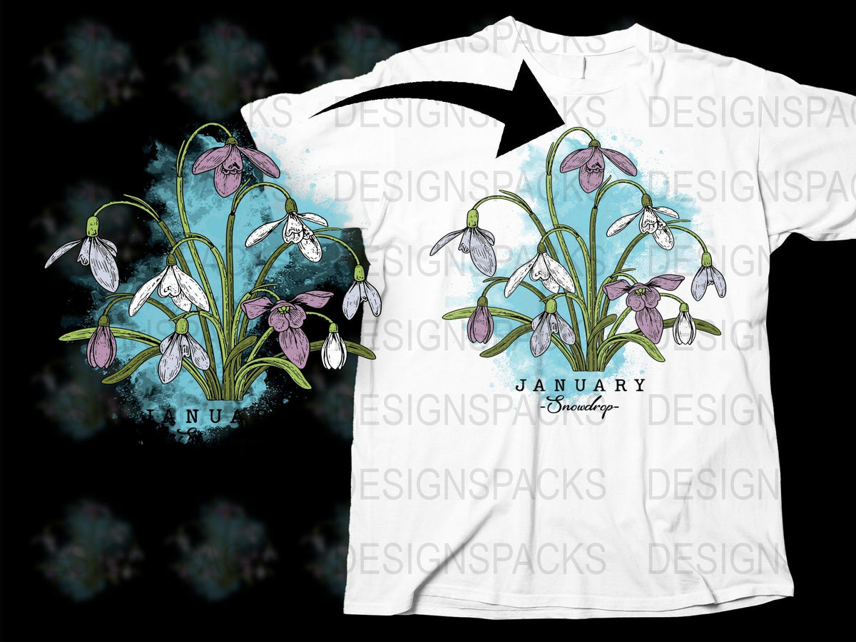 Floral Snowdrop T-Shirt January Birth Flower Graphic Tee Unisex Spring Fashion Botanical Design