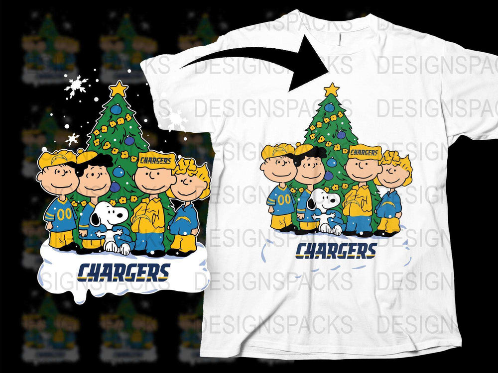 Peanuts Christmas Tree T-Shirt, Snoopy and Friends Holiday Tee, Festive Family Apparel, Chargers Graphic Shirt