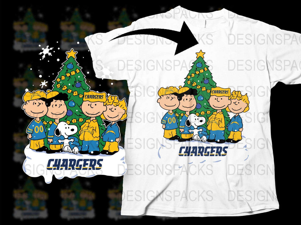Peanuts Christmas Tree T-Shirt, Snoopy and Friends Holiday Tee, Festive Family Apparel, Chargers Graphic Shirt