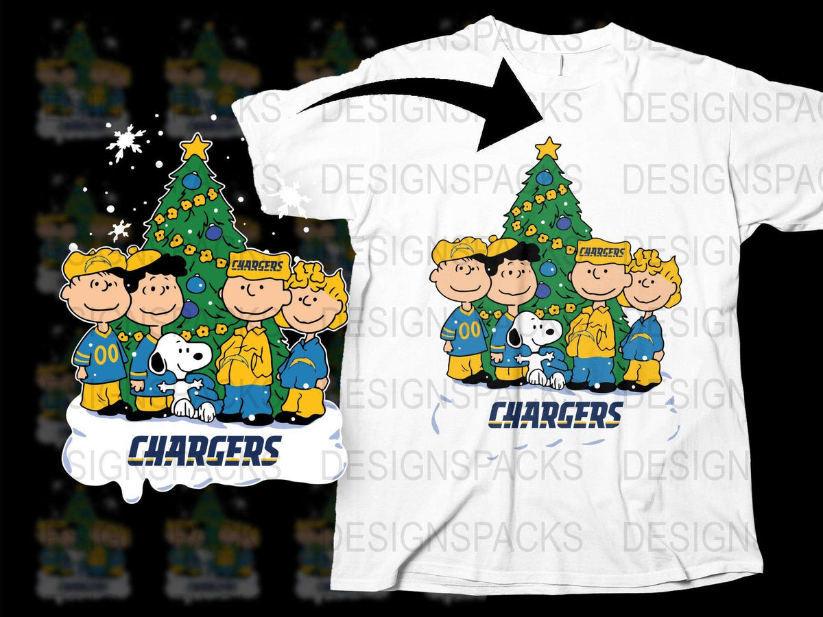 Peanuts Christmas Tree T-Shirt, Snoopy and Friends Holiday Tee, Festive Family Apparel, Chargers Graphic Shirt
