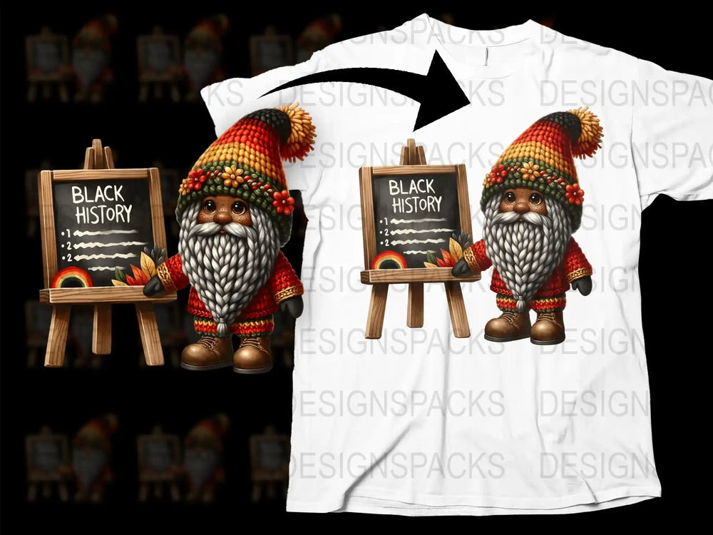 Black History Month Gnome T-Shirt, Cultural Heritage, Educational Graphic Tee, Unisex Adult Clothing
