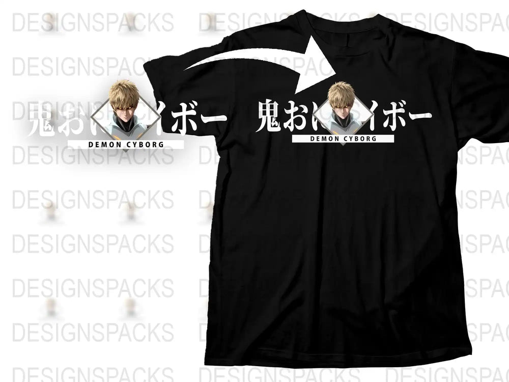 Anime Inspired Black T-Shirt, Demon Cyborg Graphic Tee, Casual Unisex Apparel