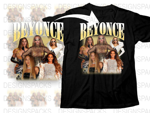 Beyonce Graphic T-Shirt, Pop Icon Music Tee, Fan Apparel, Unisex Black Cotton Shirt, Multiple Images Design, Fashion Top