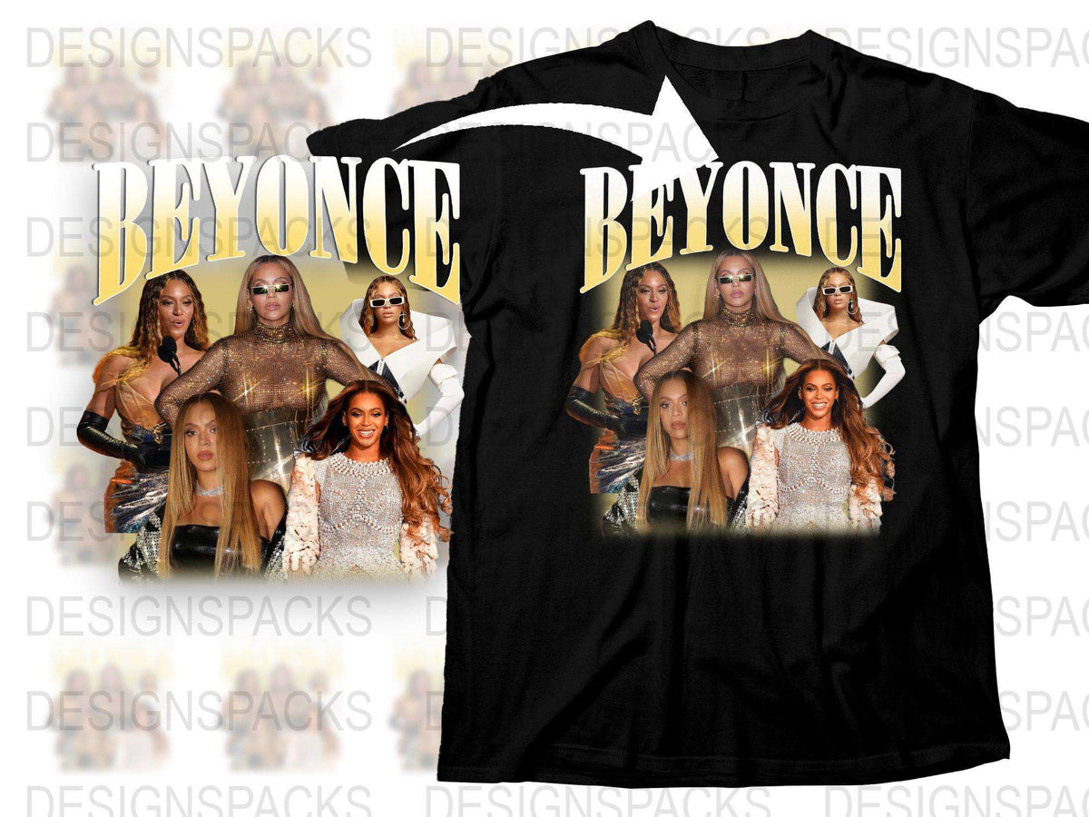 Beyonce Graphic T-Shirt, Pop Icon Music Tee, Fan Apparel, Unisex Black Cotton Shirt, Multiple Images Design, Fashion Top
