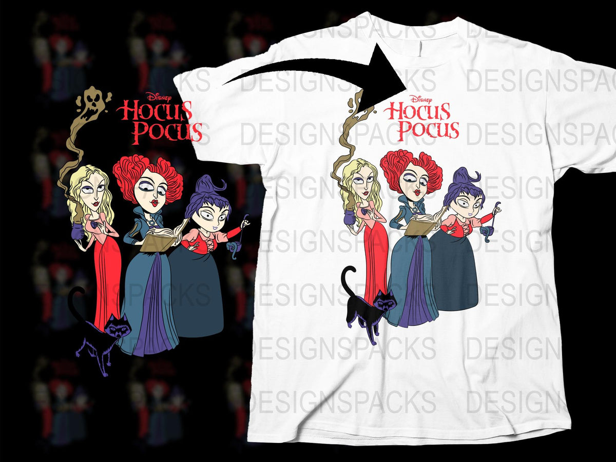 Hocus Pocus Witches Graphic T-Shirt, Halloween Costume Tee, Sanderson Sisters Inspired, Unisex White Shirt for Adults and Kids