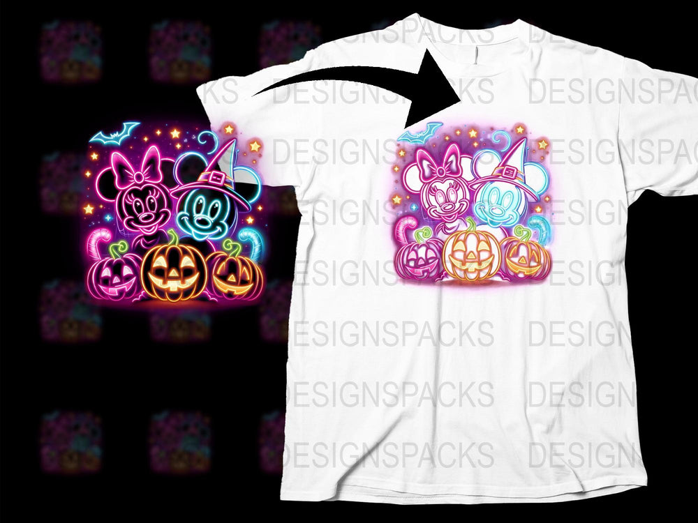 Neon Glow Halloween T-Shirt, Cute Pumpkin and Ghosts Design, Unisex Neon Party Tee, Bright Colorful Kids and Adult Apparel