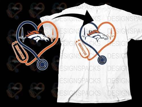 Denver Broncos Heartbeat Stethoscope T-Shirt, NFL Fan Gear, Football Team Graphic Tee, Sports Apparel