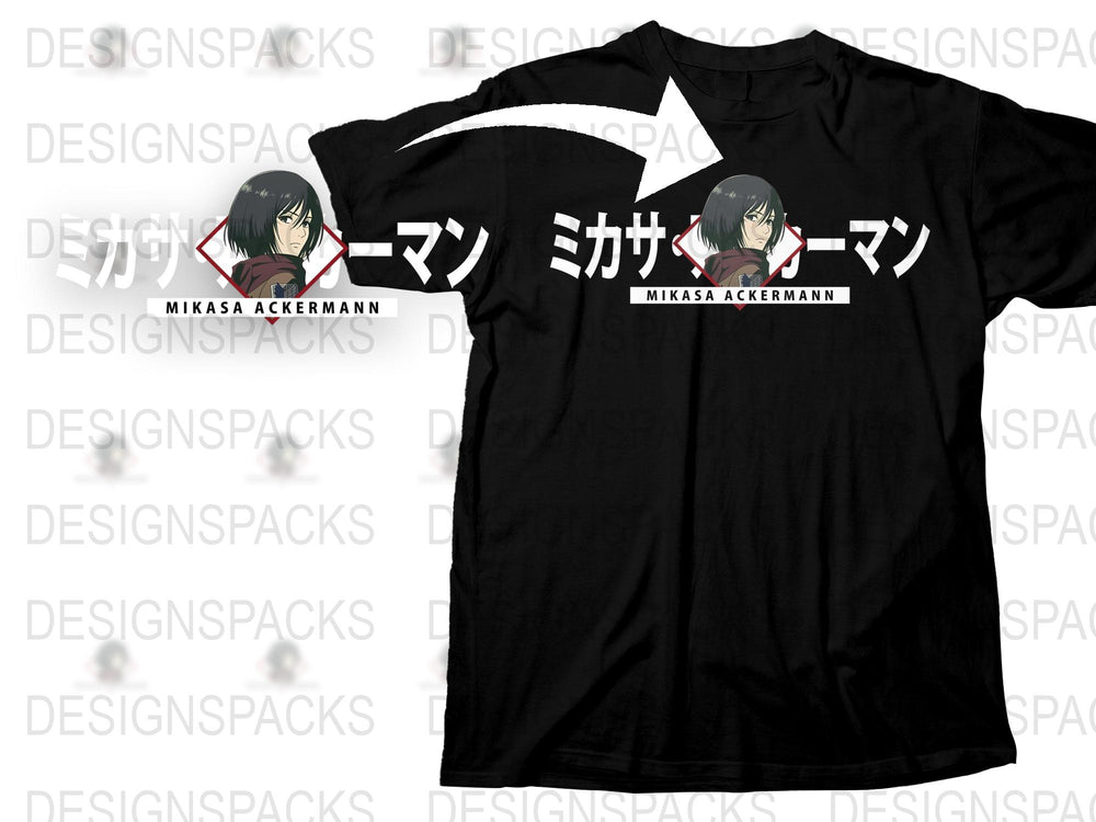 Attack on Titan Mikasa Ackerman Anime Graphic T-Shirt, Unisex Black Tee, Cool Manga Design Shirt