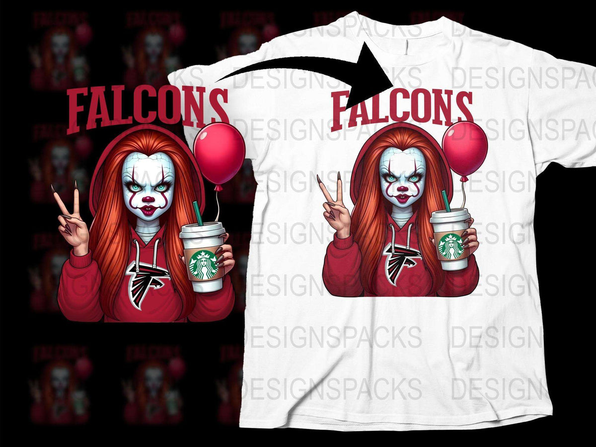 Scary Clown Graphic T-Shirt, Horror Movie Fan Apparel, Falcons Team Spirit, Unisex Cotton Tee