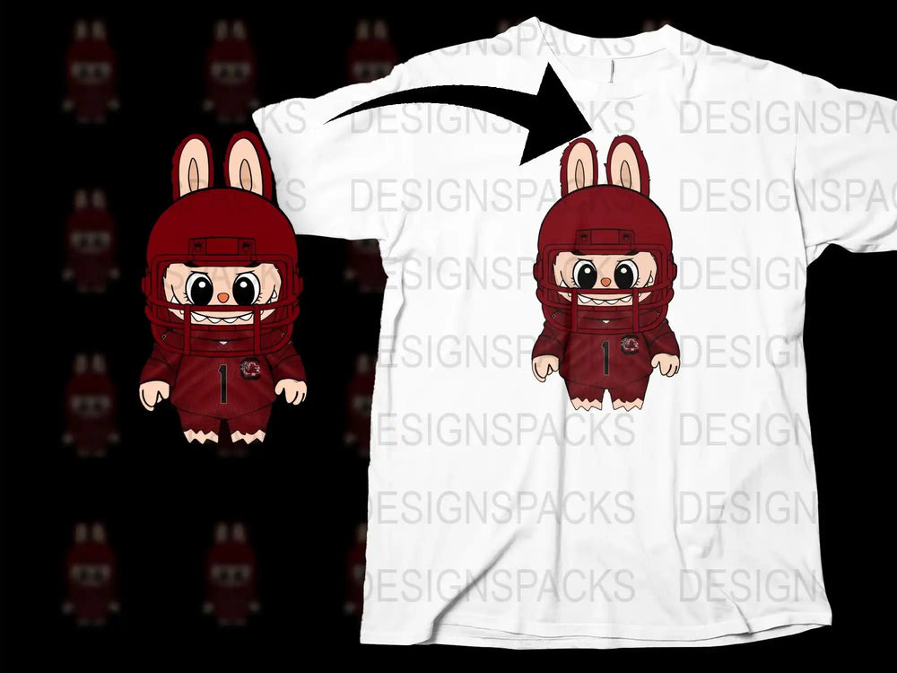 Cute Rabbit Cartoon Character T-Shirt, Red Hoodie Design, Unisex Kids and Adults White Tee