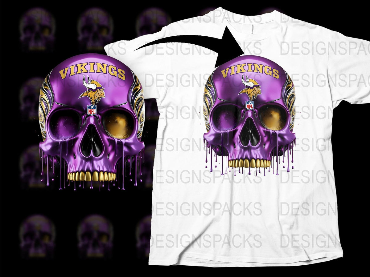 Vikings Skull Graphic T-Shirt, Purple and Yellow, Men's Fashion Tee, Unique Sports Fan Apparel