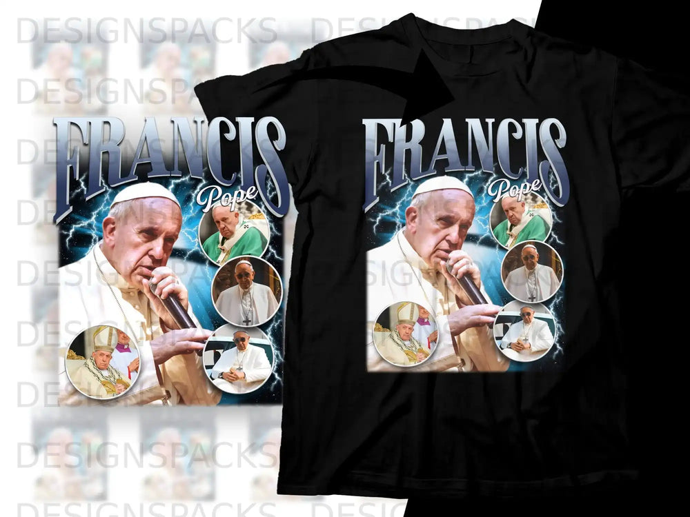 T-shirt with Pope Francis portrait and "Pope Francis" text.