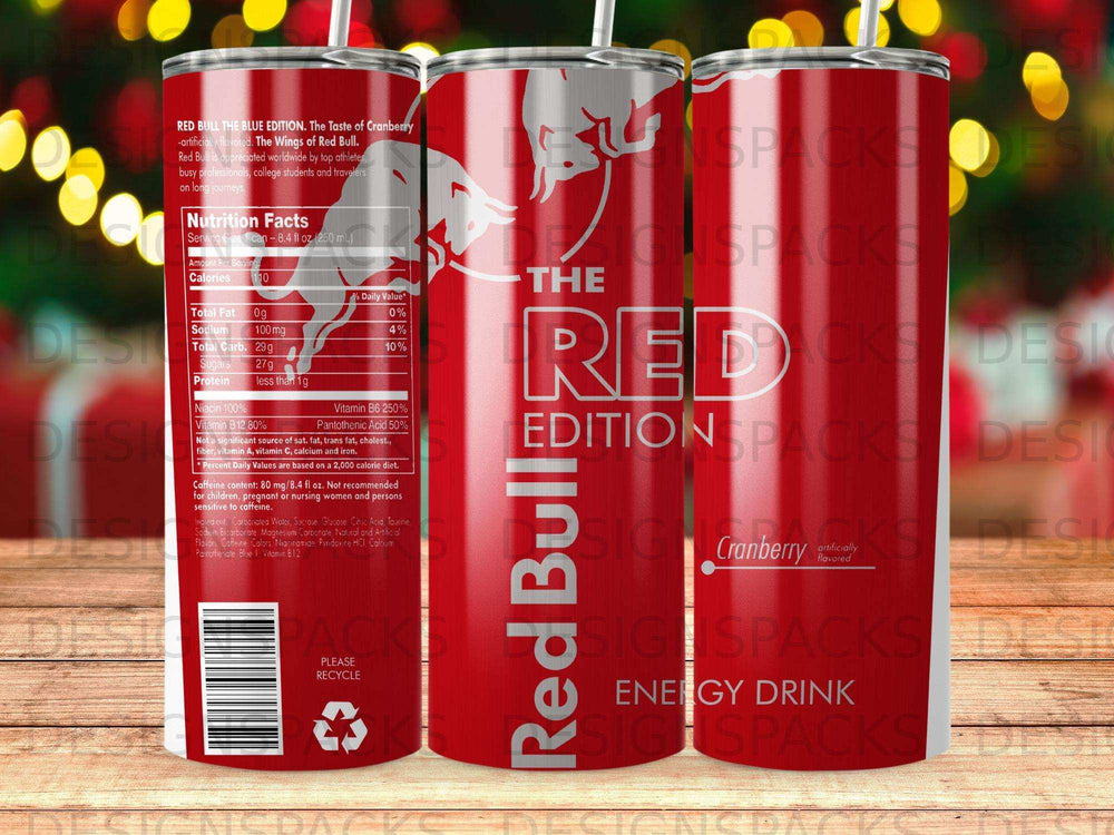Red Bull Blue Edition Cranberry energy drink can with nutrition facts.