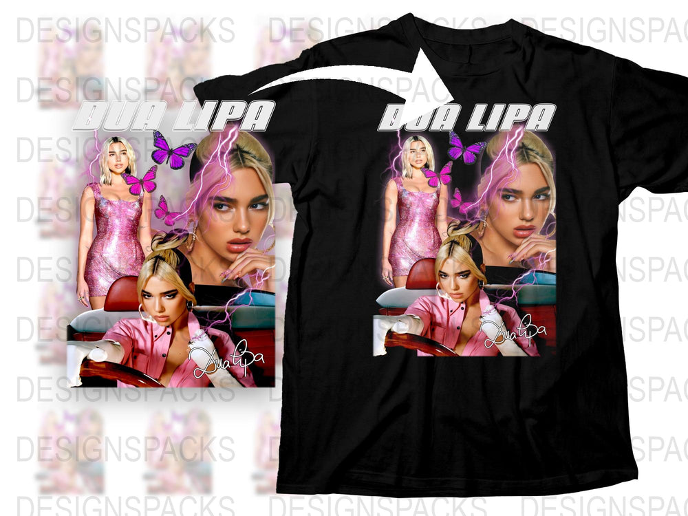 Dua Lipa Graphic T-Shirt, Pop Music Fan Merch, Trendy Celebrity Tee, Vibrant Butterfly Design