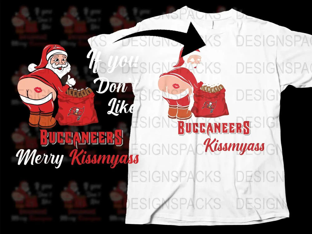 Funny Santa Buccaneers T-Shirt, Merry Kissmyass Holiday Tee, Christmas Party Shirt, Humorous Festive Apparel