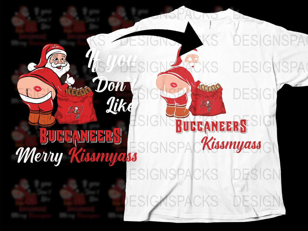 Funny Santa Buccaneers T-Shirt, Merry Kissmyass Holiday Tee, Christmas Party Shirt, Humorous Festive Apparel