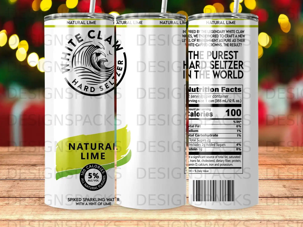 White Claw Hard Seltzer Natural Lime can with nutrition facts and logo.