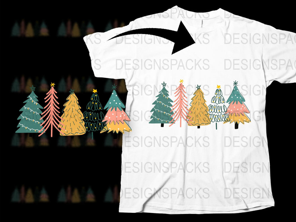 Colorful Christmas Tree Design T-Shirt Unisex Holiday Graphic Tee Gift Idea Casual Festive Apparel