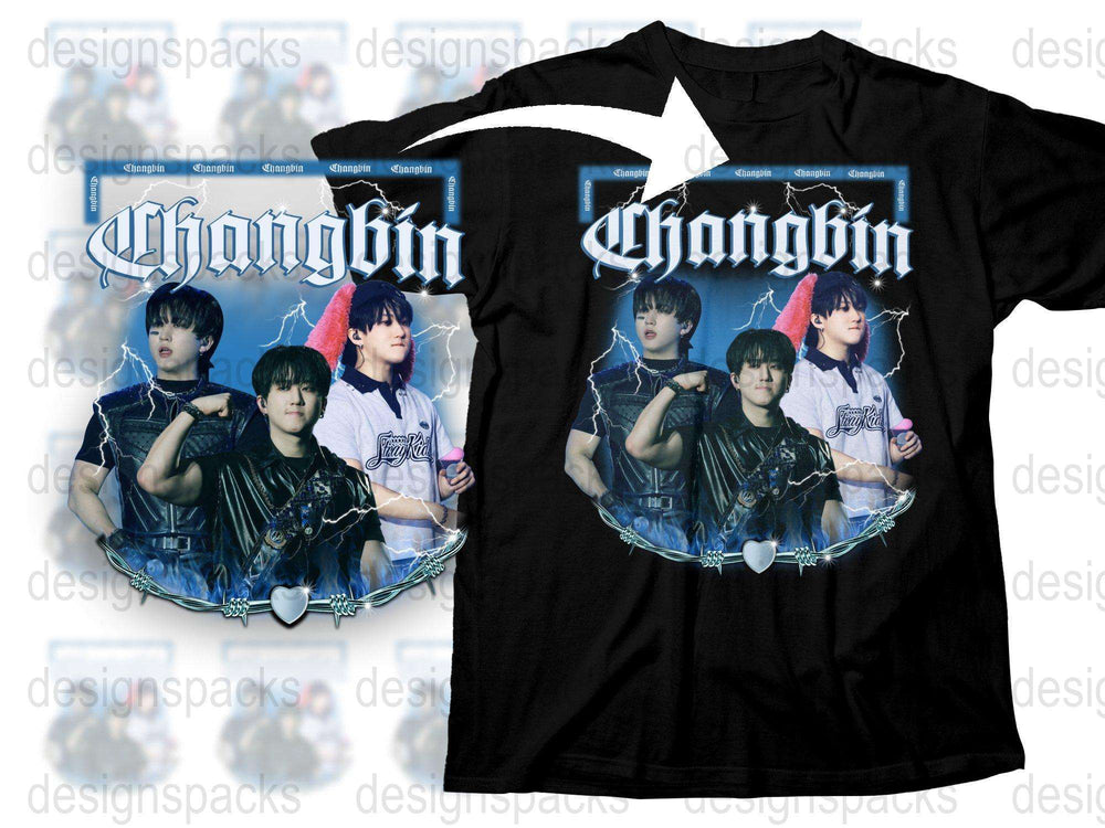 Kpop Fan T-Shirt, Changbin Graphic Tee, Black Cotton Shirt, Music Pop Culture Merch, Trendy Teen Fashion, Unisex Clothing