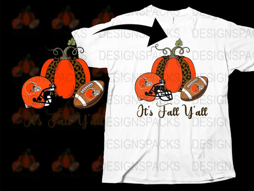 Fall Themed T-Shirt, It's Fall Y'all, Pumpkin Design, Football Graphic Tee, Autumn Apparel