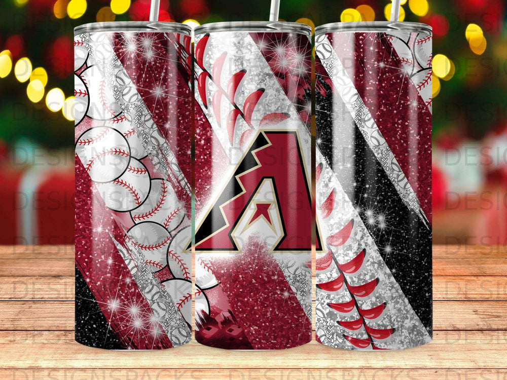 Arizona Diamondbacks baseball tumbler with glitter, stripes, and team logo.