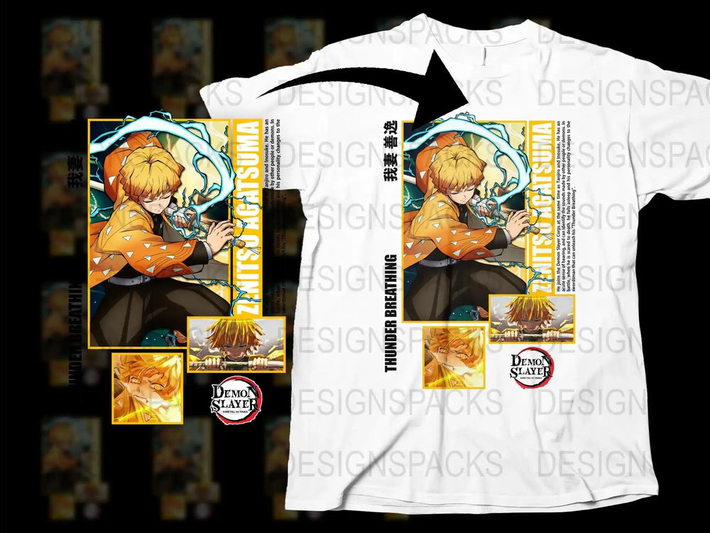 Demon Slayer Anime T-Shirt, Zenitsu Agatsuma Graphic Tee, Unisex Manga Shirt, Fan Art Apparel, Gift for Anime Lovers, Bright Yellow Design