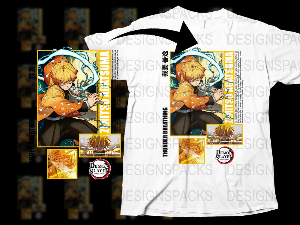 Demon Slayer Anime T-Shirt, Zenitsu Agatsuma Graphic Tee, Unisex Manga Shirt, Fan Art Apparel, Gift for Anime Lovers, Bright Yellow Design