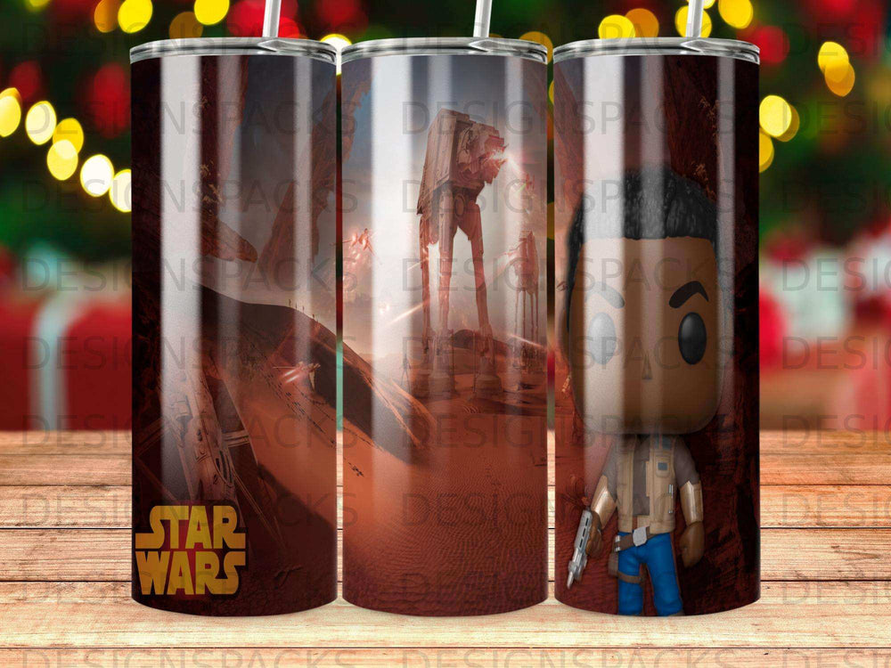 Star Wars tumbler with a character and AT-AT Walker on a desert landscape.