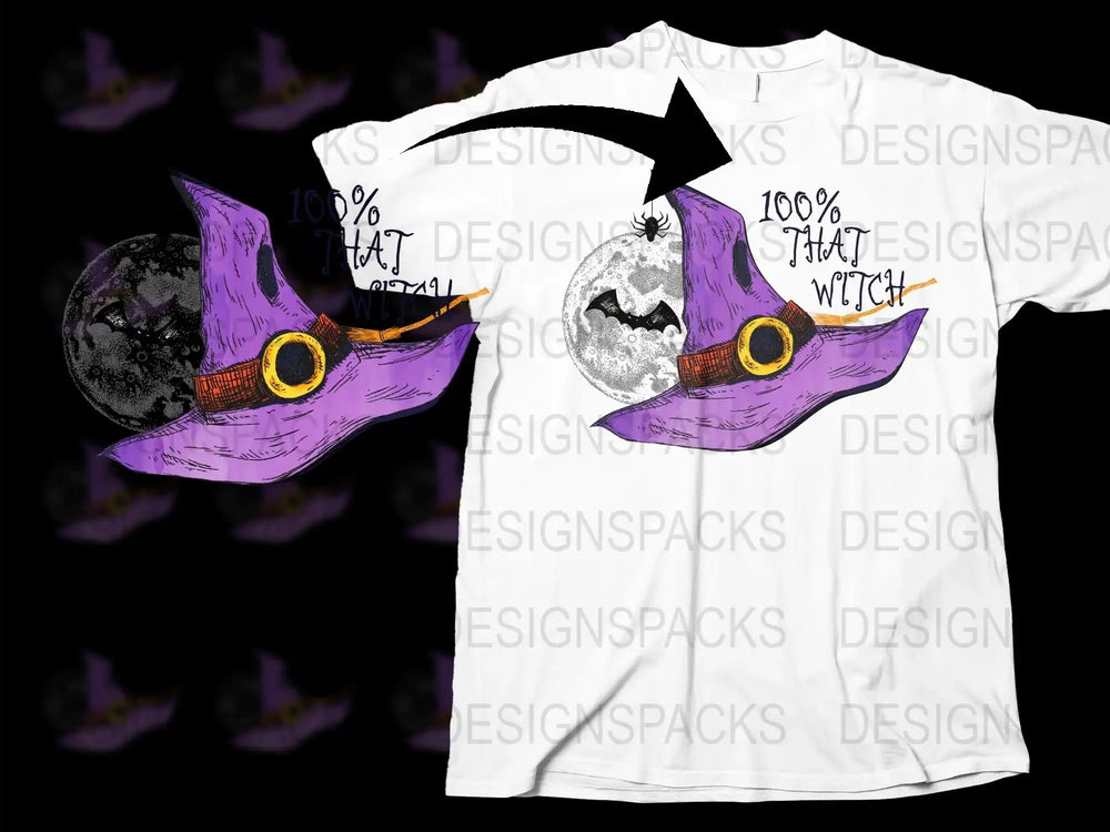 Witch Hat Halloween T-Shirt, Spooky Full Moon Graphic Tee, Purple Witchy Fashion, Unisex October Apparel