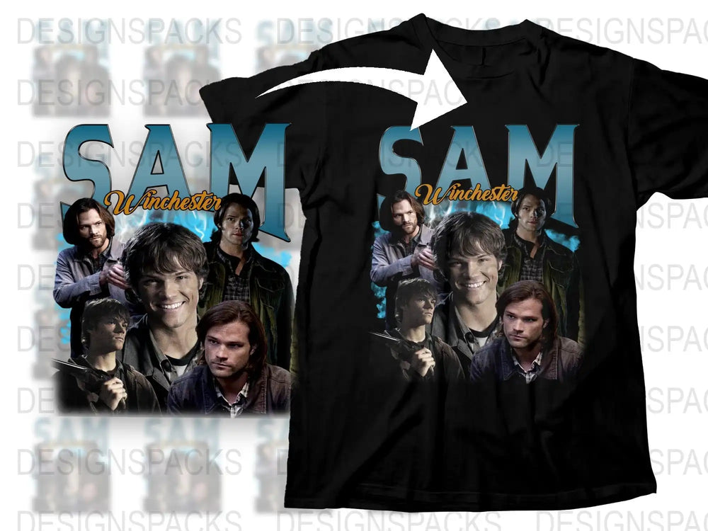Sam Winchester Fan T-Shirt, Supernatural TV Show Graphic Tee, Multiple Poses, Black Cotton Shirt, Unisex