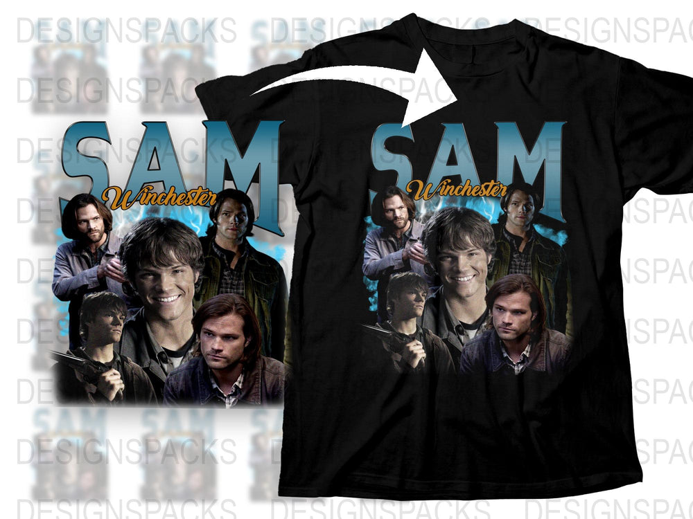 Sam Winchester Fan T-Shirt, Supernatural TV Show Graphic Tee, Multiple Poses, Black Cotton Shirt, Unisex