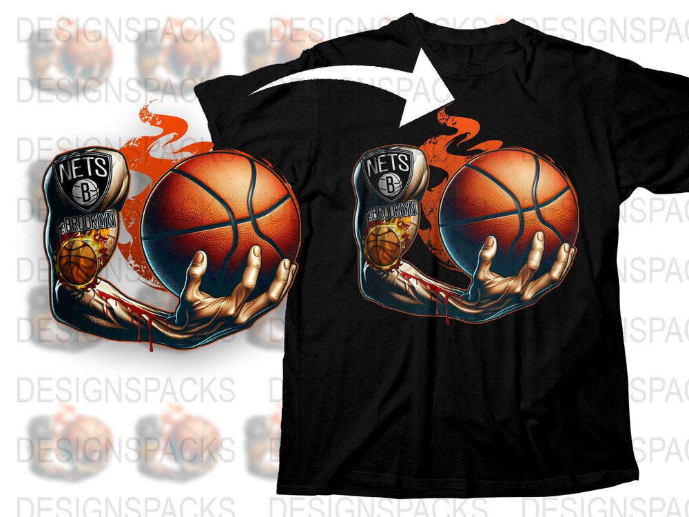 Brooklyn Nets Basketball T-Shirt, Fiery Ball Graphic Tee, Sports Fan Apparel, Unisex Clothing