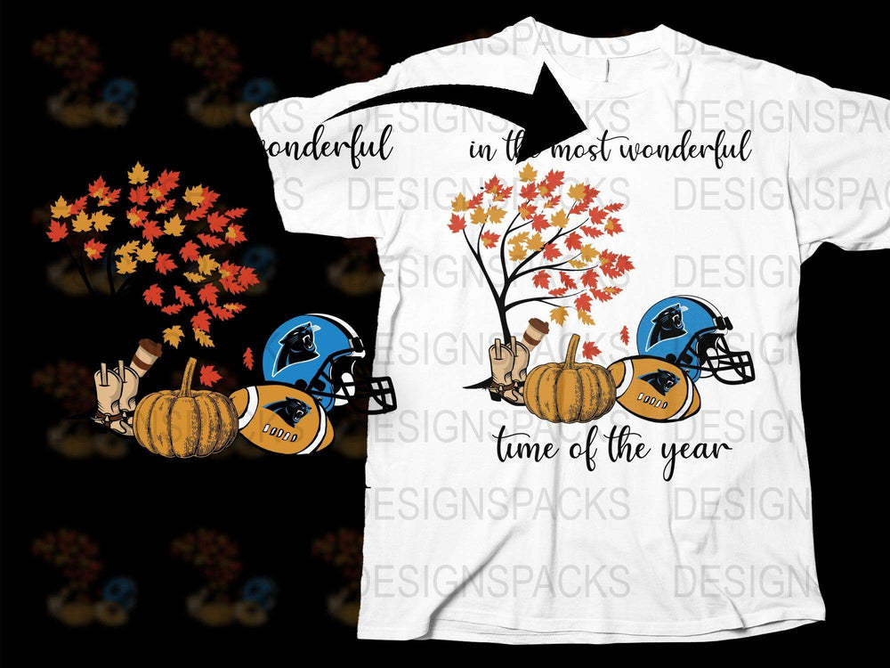 Fall Football T-Shirt Wonderful Time of Year Autumn Leaves Pumpkins Graphic Tee