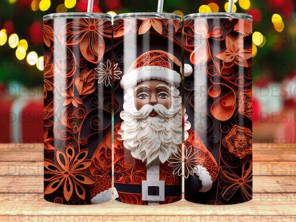 Santa Claus portrait with floral and snowflake patterns.