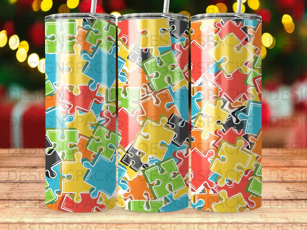 Multicolor Jigsaw Puzzle Piece Design Abstract Tumbler