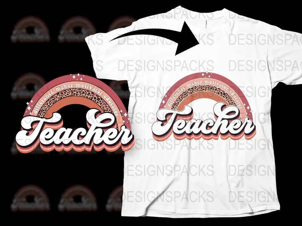 Teacher T-Shirt Vintage Rainbow Design, Inspiring Educator Gift, Casual School Clothing, Unisex Cotton Shirt
