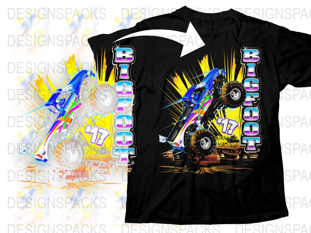 Colorful Bigfoot Monster Truck Graphic T-Shirt, Boys Racing Car Tee, Kids Monster Truck Rally Shirt, Vibrant Event Apparel