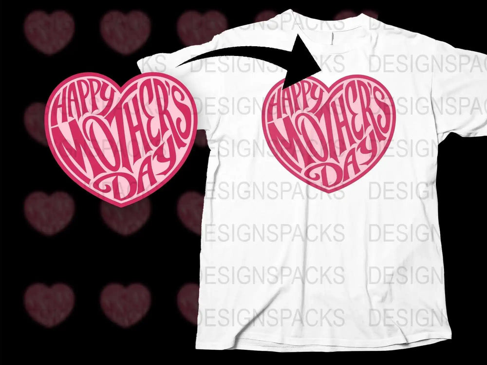Happy Mothers Day T-Shirt, Heart Graphic Mom Tee, White Women's Casual Top