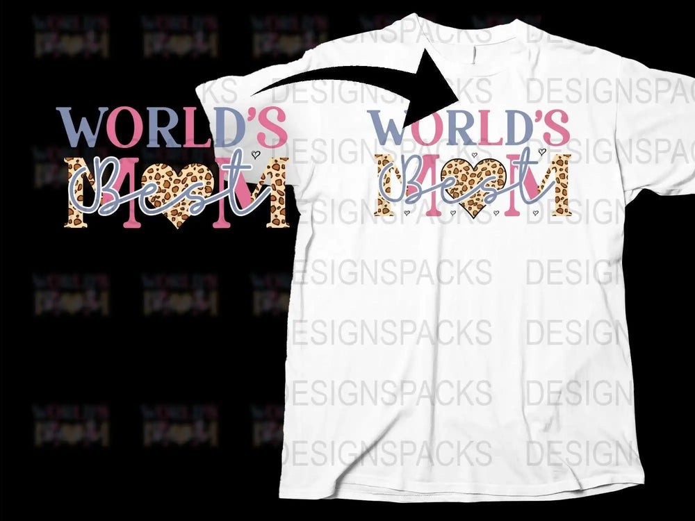 World's Best Mom T-Shirt, Leopard Print, Pink Hearts, Gifts for Mom, Women's Fashion Tee