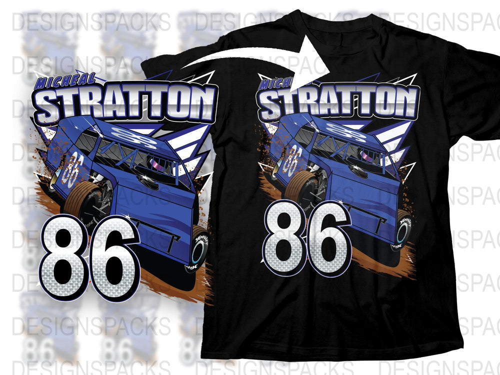 Custom Racing T-Shirt Michael Stratton Dirt Track Car Graphic Tee Number 86 Black Shirt