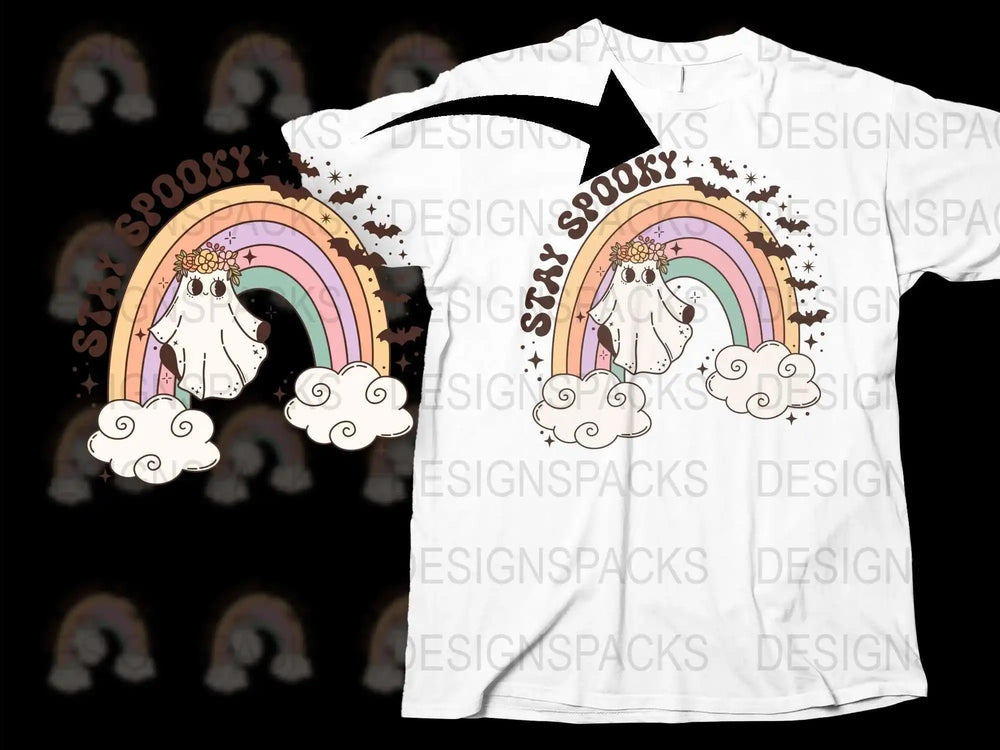 Stay Spooky Rainbow Ghost T-Shirt, Halloween Graphic Tee, Unisex Halloween Shirt, Autumn Fashion, Casual Holiday Apparel