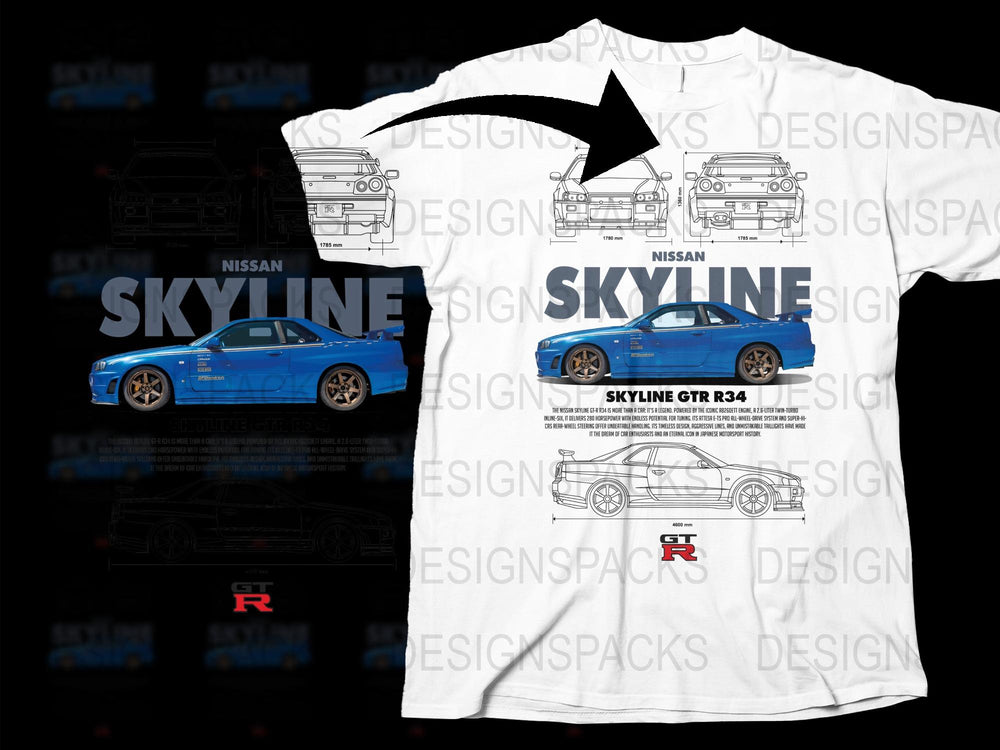 Nissan Skyline GT-R34 Inspired T-Shirt, Automotive Enthusiast, Japanese Sports Car Apparel, Collector's Gift Idea