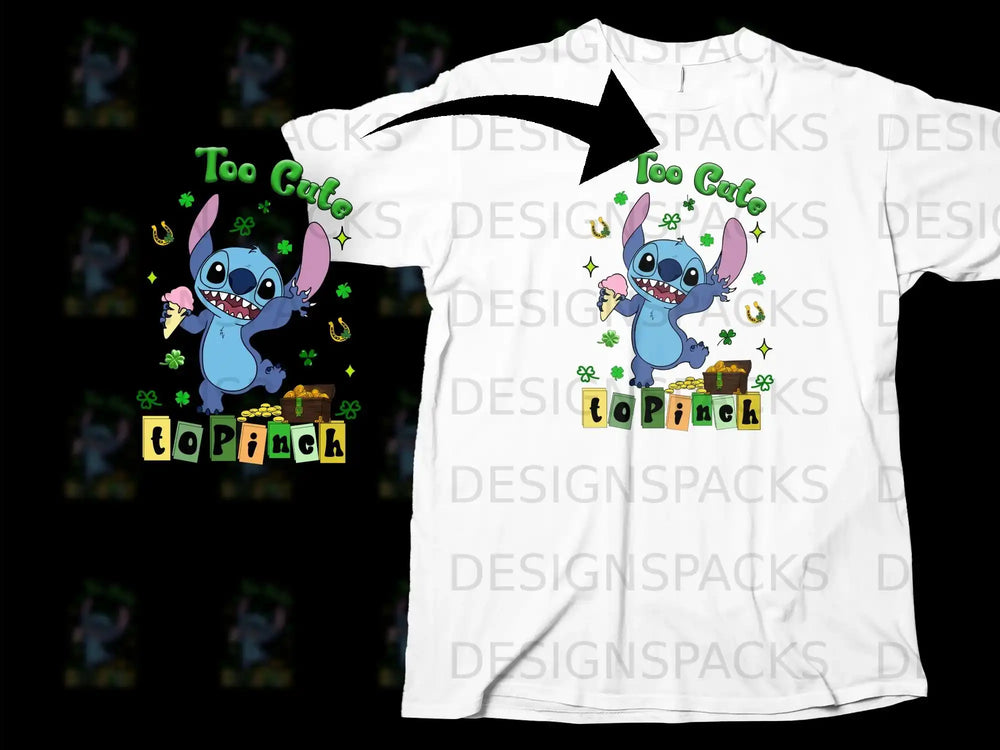 Stitch Too Cute to Pinch Clovers Horshoes Gold product type
