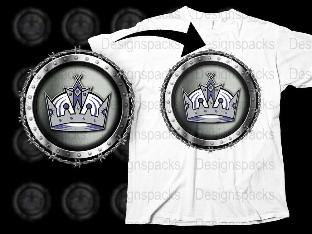 Gothic Crown Design T-Shirt, Silver Rivets Edge, Royal Emblem, Unisex Casual Wear, Black and White